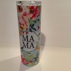 NEW 20 oz tumbler Subulation Mama FLOWERS Blue back ground
